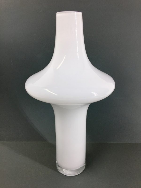 Glass space age vase - modern white opaline glass art piece