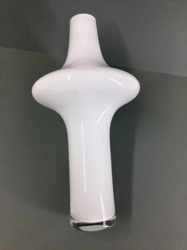 Glass space age vase - modern white opaline glass art piece