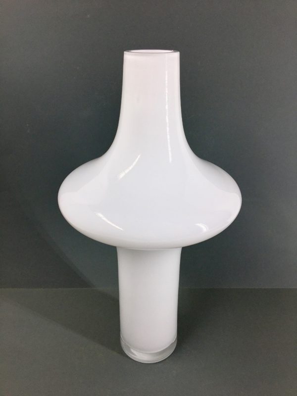 Glass space age vase - modern white opaline glass art piece