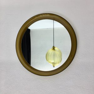 Guzzini Vintage Plexiglass Round Mirror - Space Age Brown 70's Retro Mirror - Made in Italy