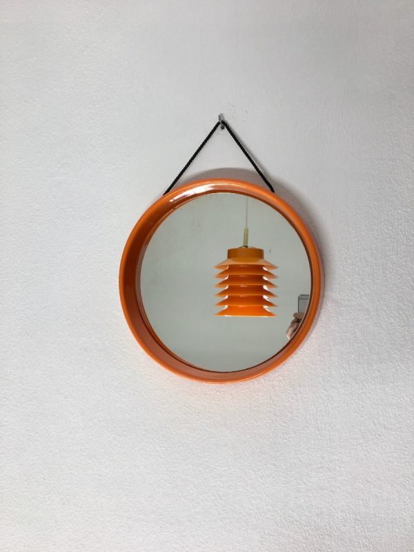 Space age round mirror - Vintage retro orange 70's mirror