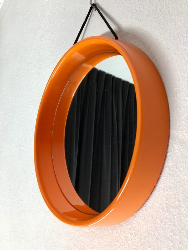 Space age round mirror - Vintage retro orange 70's mirror