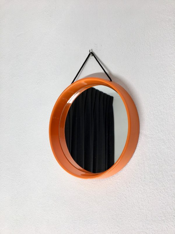 Space age round mirror - Vintage retro orange 70's mirror