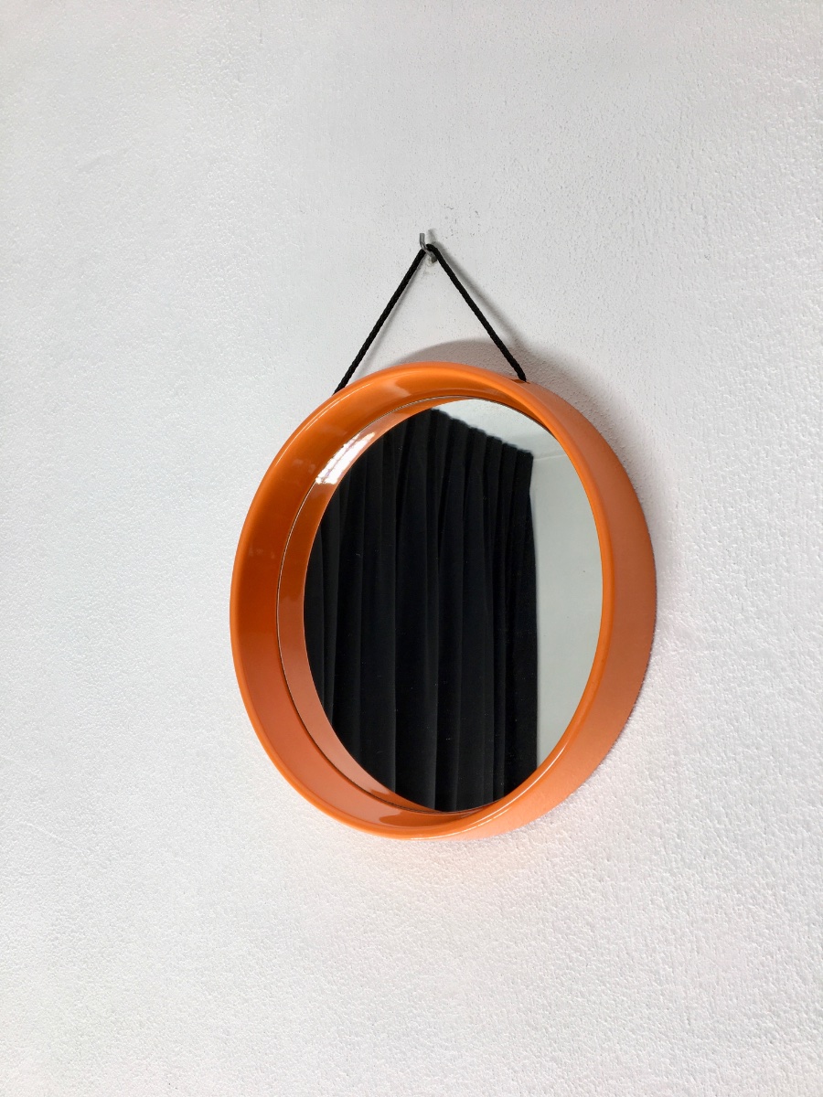 Orange Space age round mirror Echt Vintage