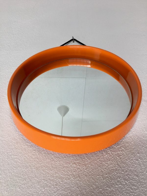 Space age round mirror - Vintage retro orange 70's mirror