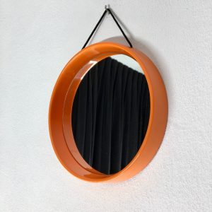 Space age round mirror - Vintage retro orange 70's mirror