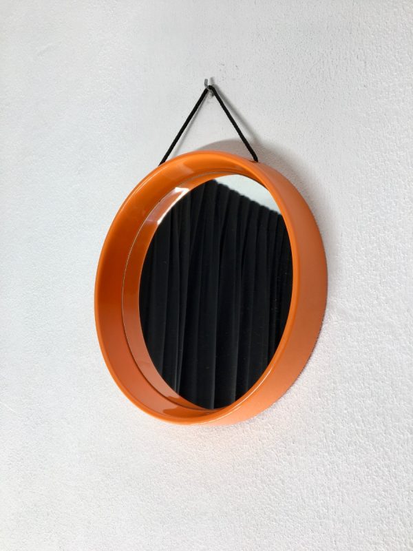 Space age round mirror - Vintage retro orange 70's mirror