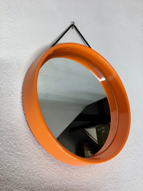 Space age round mirror - Vintage retro orange 70's mirror