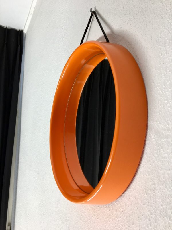 Space age round mirror - Vintage retro orange 70's mirror