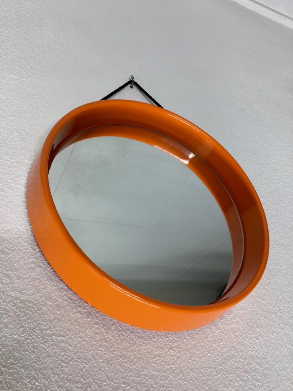 Space age round mirror - Vintage retro orange 70's mirror