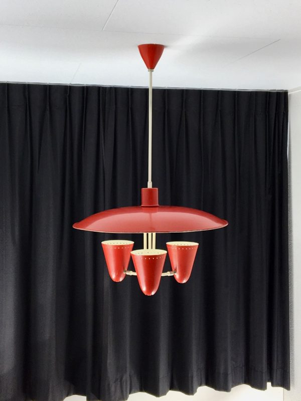 Iconic Busquet ceiling lamp - HALA Zeist 3 light - Dutch design - vintage 50's xl pendant lamp