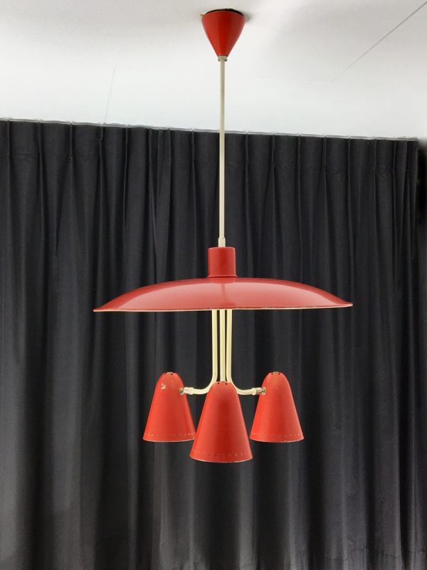 Iconic Busquet ceiling lamp - HALA Zeist 3 light - Dutch design - vintage 50's xl pendant lamp