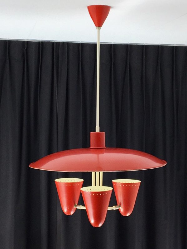 Iconic Busquet ceiling lamp - HALA Zeist 3 light - Dutch design - vintage 50's xl pendant lamp