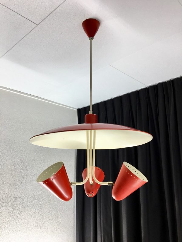 Iconic Busquet ceiling lamp - HALA Zeist 3 light - Dutch design - vintage 50's xl pendant lamp