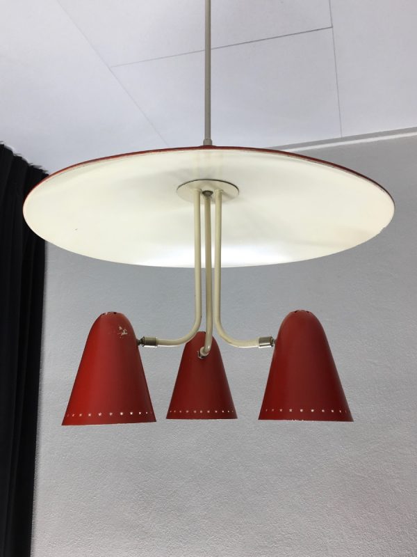 Iconic Busquet ceiling lamp - HALA Zeist 3 light - Dutch design - vintage 50's xl pendant lamp