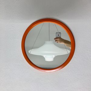 Dravo - orange metal frame mirror - vintage Dutch