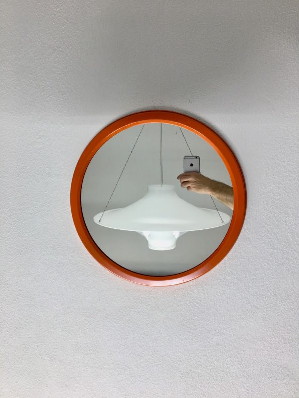 Dravo - orange metal frame mirror - vintage Dutch