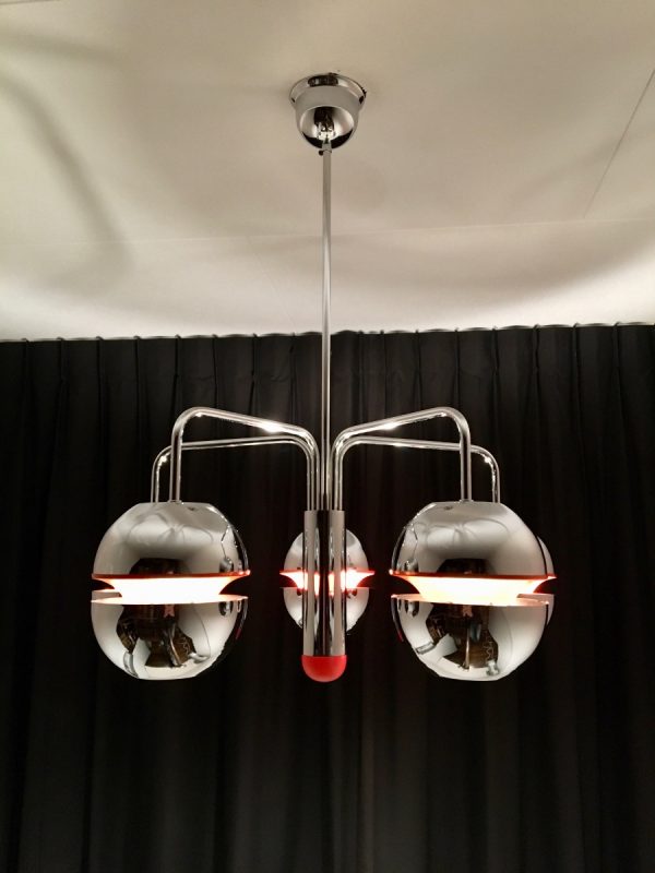 Massive Belgium 70's Space age light - vintage chrome metal ceiling lamp