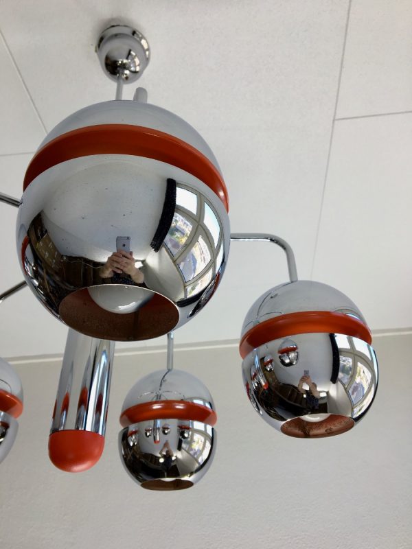 Massive Belgium 70's Space age light - vintage chrome metal ceiling lamp