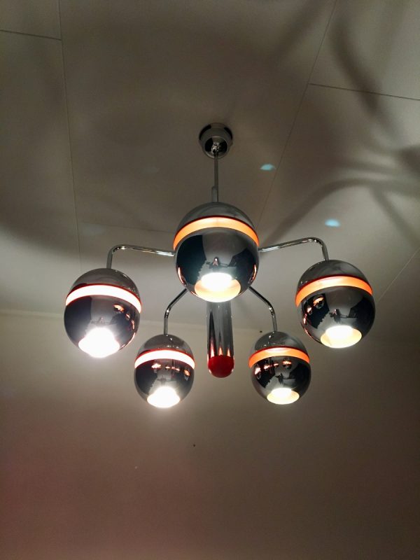 Massive Belgium 70's Space age light - vintage chrome metal ceiling lamp