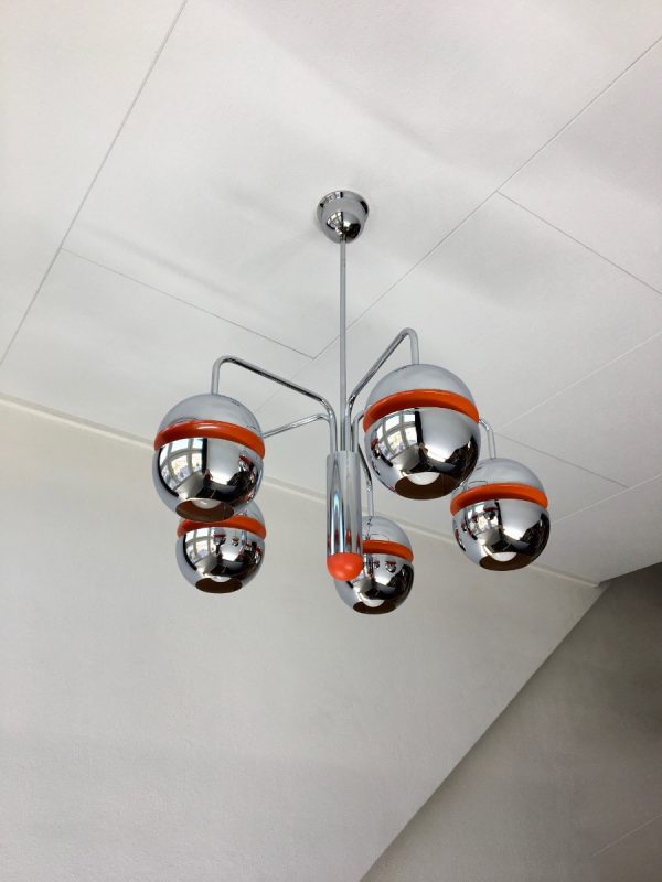 Massive Belgium 70's Space age light - vintage chrome metal ceiling lamp