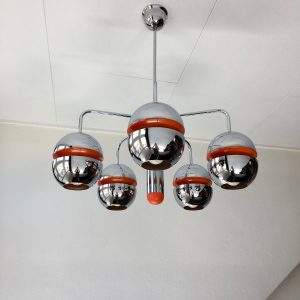 Massive Belgium 70's Space age light - vintage chrome metal ceiling lamp