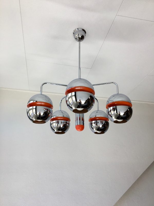 Massive Belgium 70's Space age light - vintage chrome metal ceiling lamp