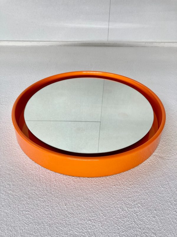 Orange Space Age 70's mirror - vintage retro round mirror