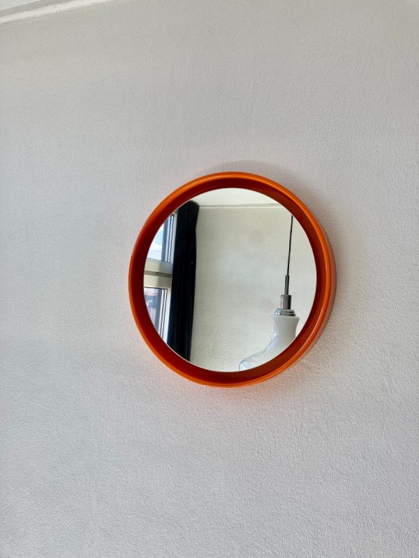 Orange Space Age 70's mirror - vintage retro round mirror