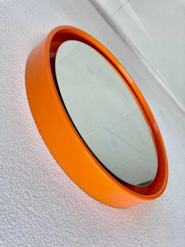 Orange Space Age 70's mirror - vintage retro round mirror