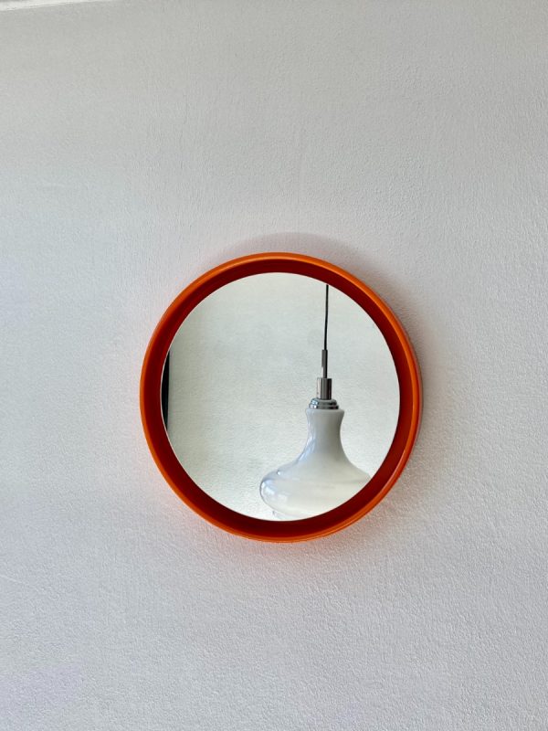 Orange Space Age 70's mirror - vintage retro round mirror