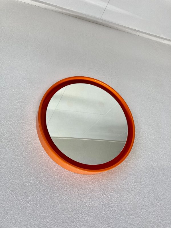 Orange Space Age 70's mirror - vintage retro round mirror