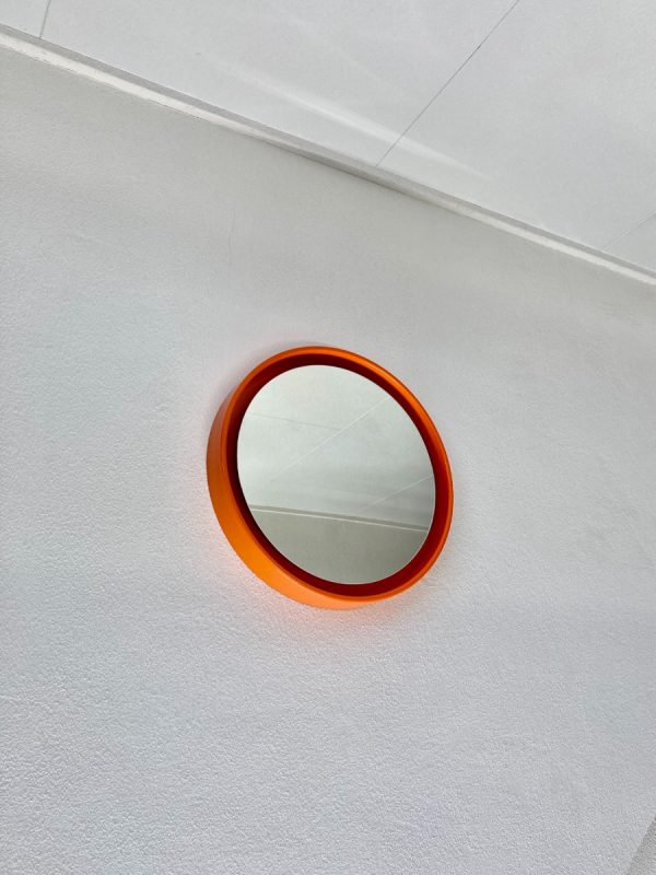 Orange Space Age 70's mirror - vintage retro round mirror