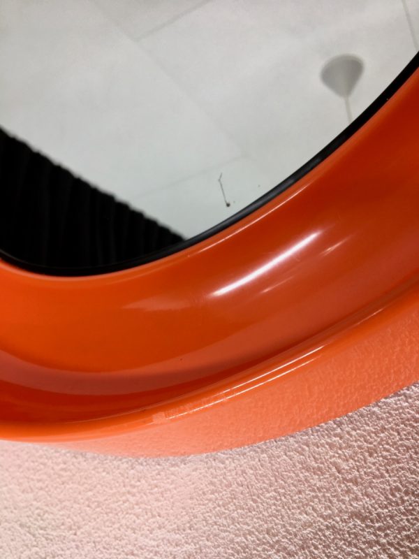 Orange 21 inch space age mirror Termotex - vintage 70's made in Denmark - pop art