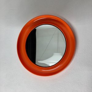 Orange 21 inch space age mirror Termotex - vintage 70's made in Denmark - pop art