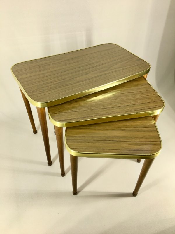 Set of 3 Vintage Midcentury Modern Nesting Formica Site Tables - Plant Stand - 60's / 70's
