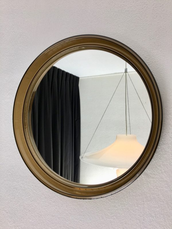 Vintage Plexiglass Round Mirror - Space Age Brown 70's Retro Mirror - Made in France