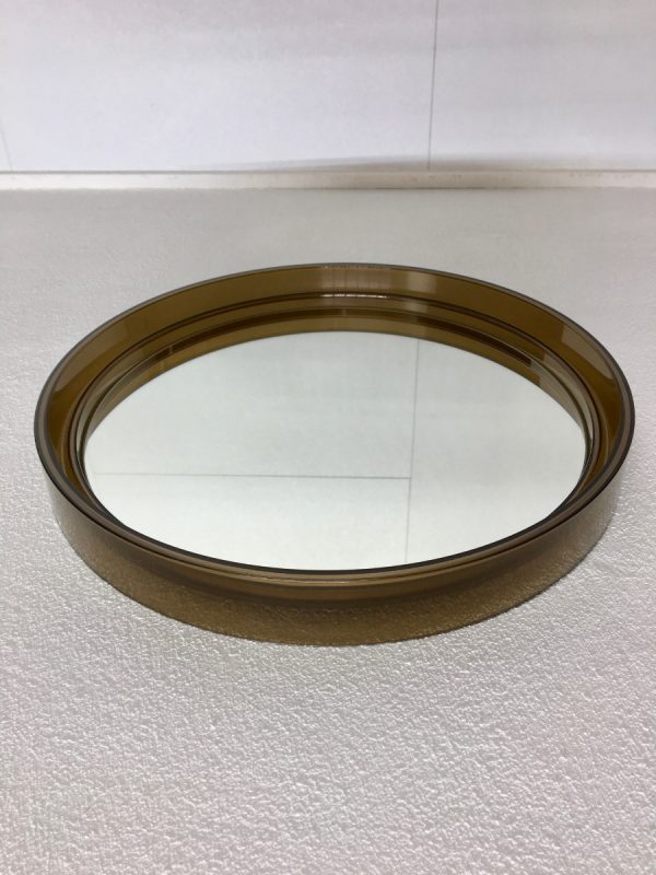 Vintage Plexiglass Round Mirror - Space Age Brown 70's Retro Mirror - Made in France