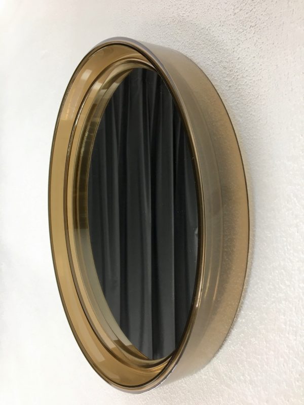 Vintage Plexiglass Round Mirror - Space Age Brown 70's Retro Mirror - Made in France