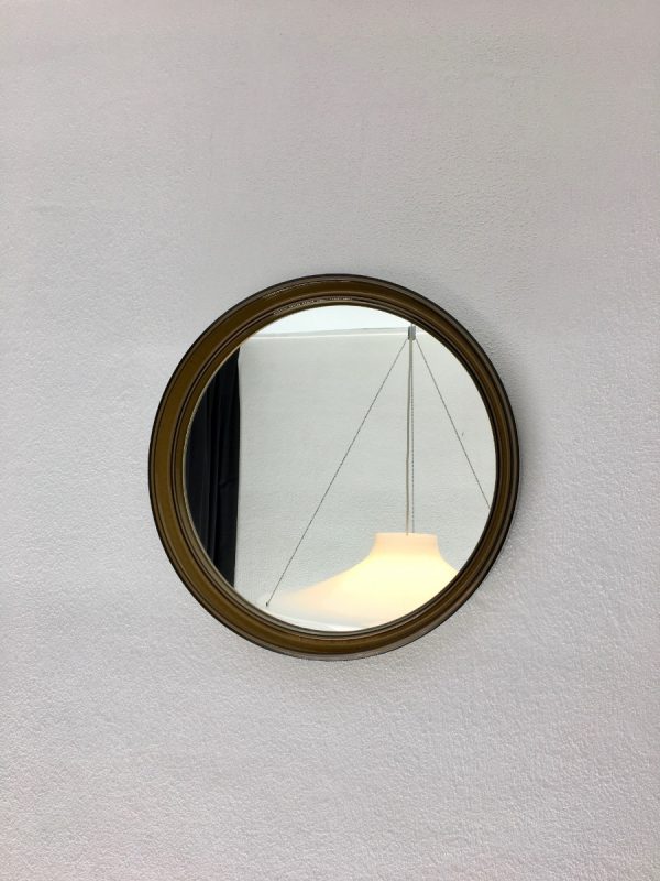 Vintage Plexiglass Round Mirror - Space Age Brown 70's Retro Mirror - Made in France