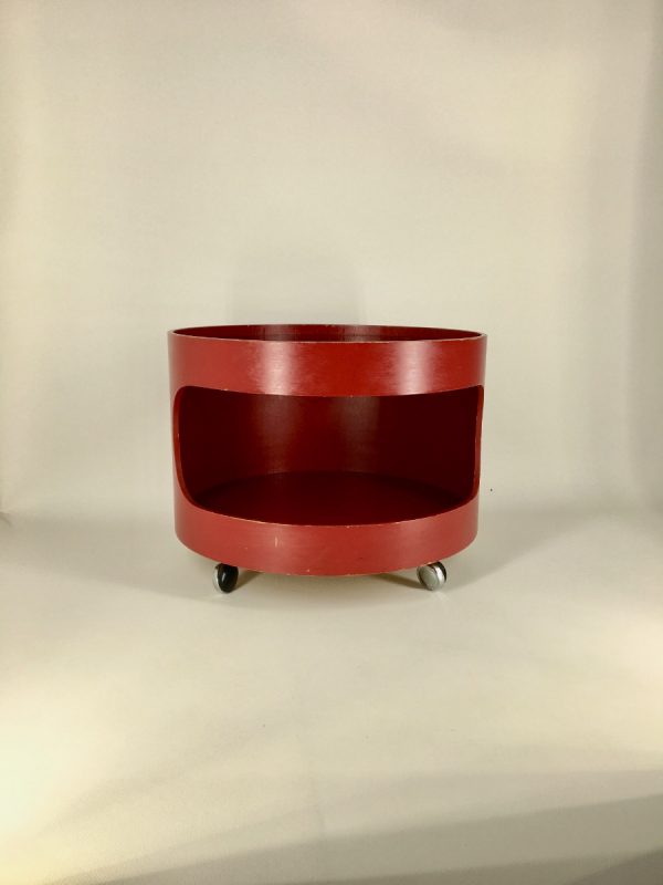 Opal Kleinmobel - space age side table - Wood glass German round coffee table - cupboard on wheels - panton era