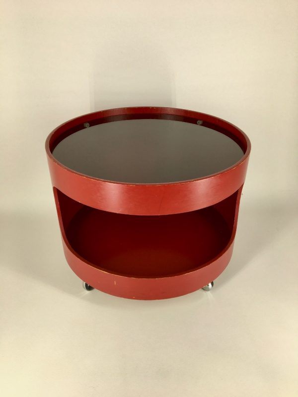 Opal Kleinmobel - space age side table - Wood glass German round coffee table - cupboard on wheels - panton era