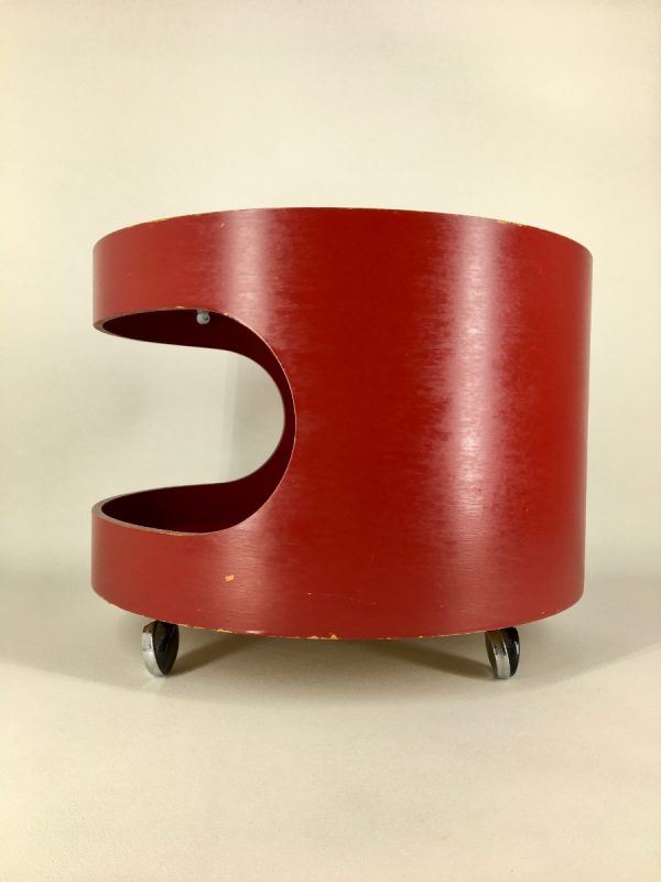 Opal Kleinmobel - space age side table - Wood glass German round coffee table - cupboard on wheels - panton era
