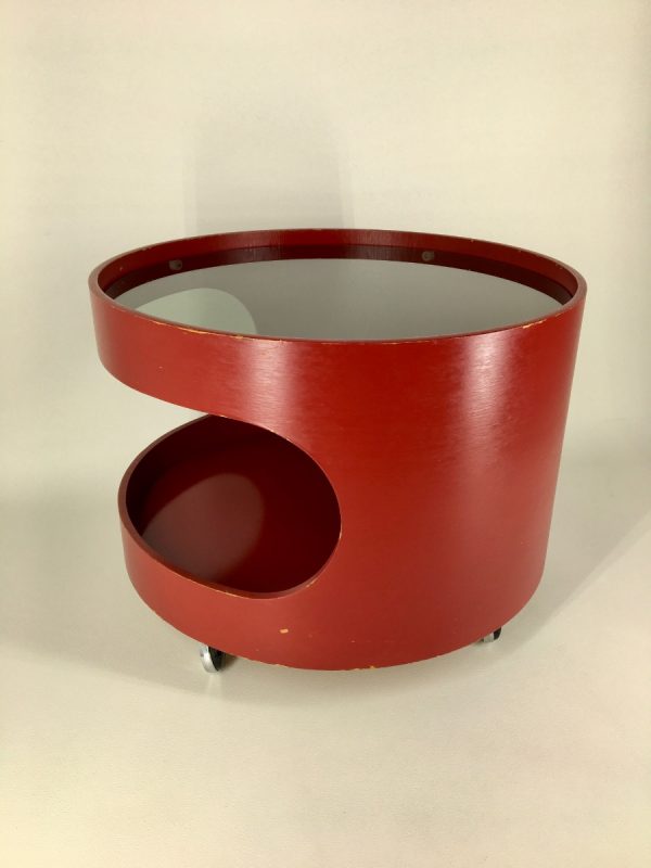 Opal Kleinmobel - space age side table - Wood glass German round coffee table - cupboard on wheels - panton era