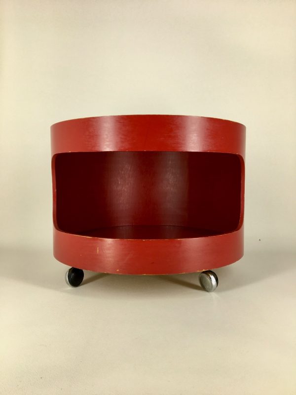 Opal Kleinmobel - space age side table - Wood glass German round coffee table - cupboard on wheels - panton era