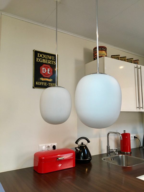Mid century modern milk glass ceiling light - vintage hanging lamp - Philips XL pendent