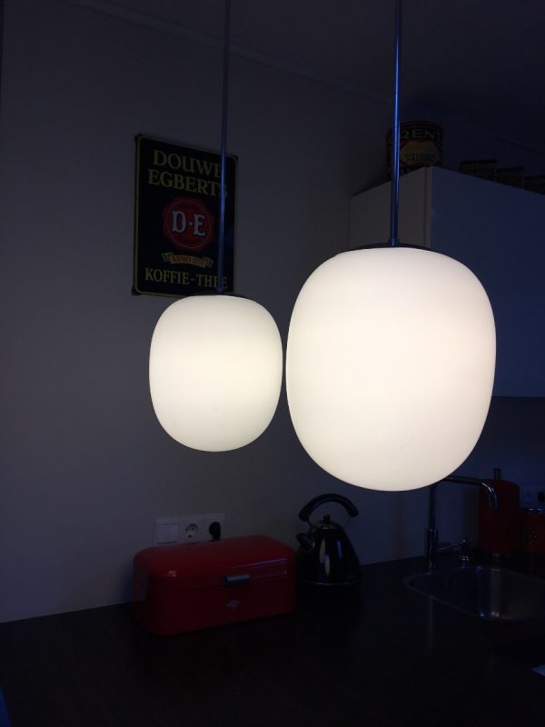 Mid century modern milk glass ceiling light - vintage hanging lamp - Philips XL pendent