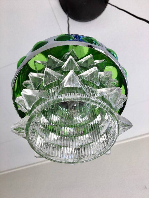 Massive Belgium 70's glass 3-light - Space Age chrome cascade pendant lamp