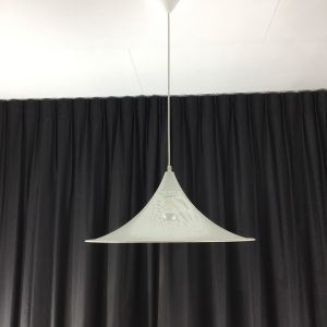 Modern witch hat pendent light - 70's white perforated metal lamp - Pilastro style