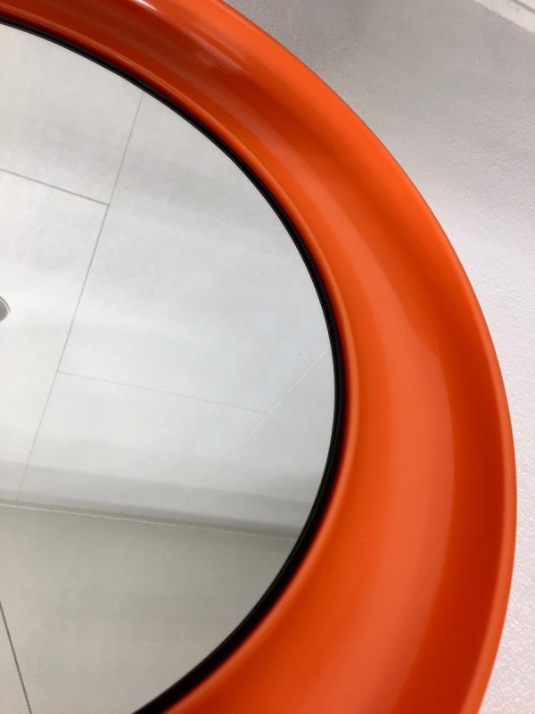 Orange 21 inch space age mirror Termotex - vintage 70's made in Denmark - pop art